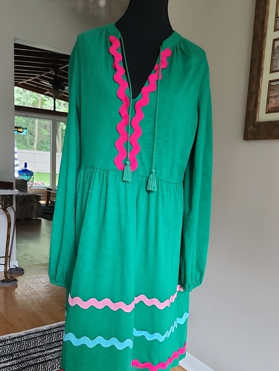 Boden Dresses & Skirts - Women BODEN Green Dress with Pink Rick rack trim